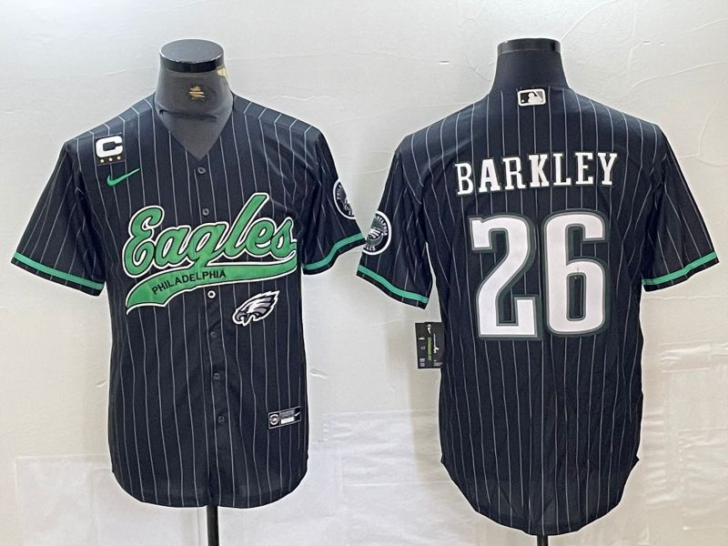 Men Philadelphia Eagles #26 Barkley Black Stripe 2024 Nike Co branded NFL Jersey style 4->philadelphia eagles->NFL Jersey